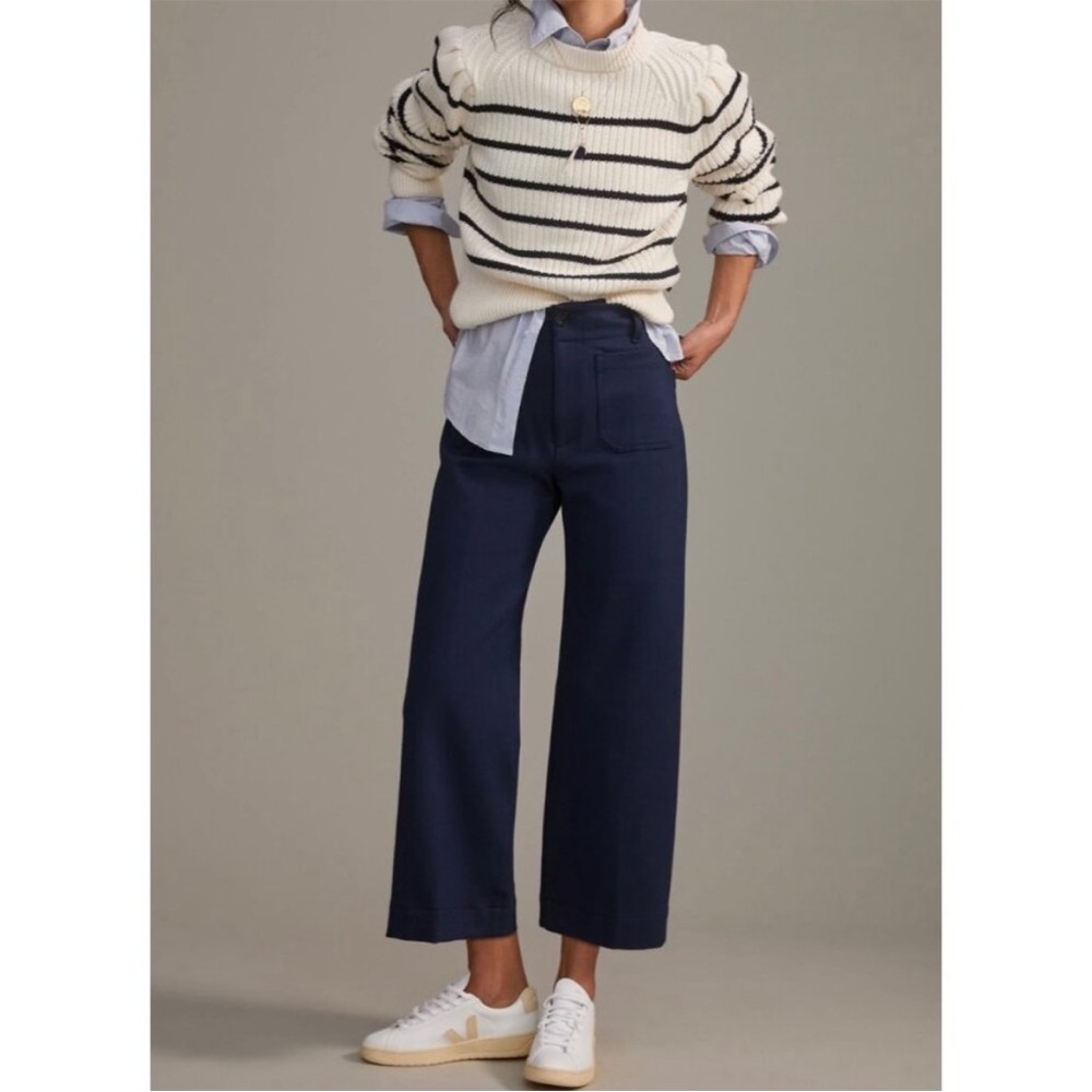 Anthropologie Maeve The Colette Ponte Crop Wide Leg Pants Navy NEW 32 TALL - Picture 3 of 3